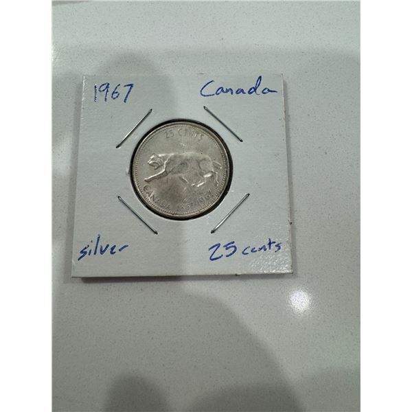 1967 Canadian silver $.25  cents