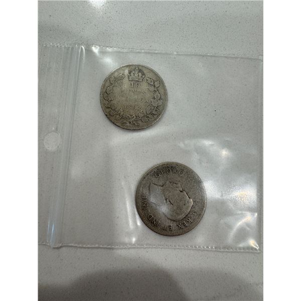 1938, 1932 Canada silver dimes
