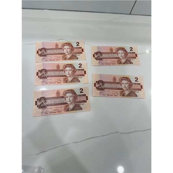 5x 1986 Canada $2  bills