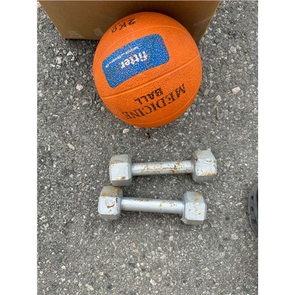 Medicine ball & 5 pound weights