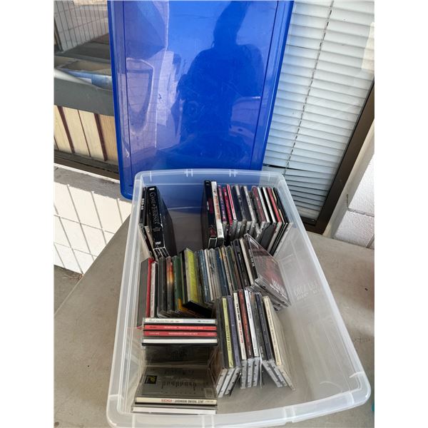 CDs and DVDs with bin with lid