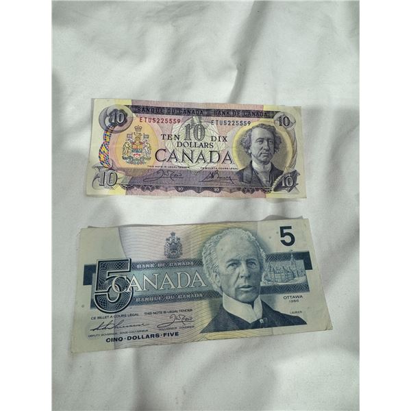 1986 $5 Canadian 1971$10 bill
