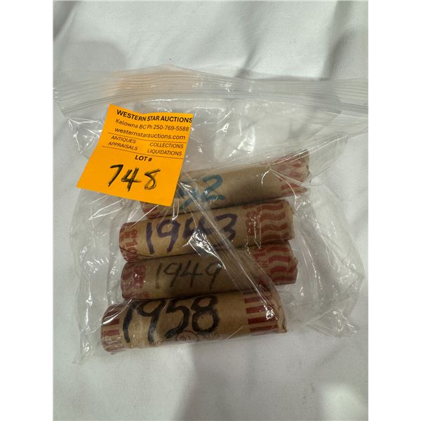 1949, 1943, 1952, 1958 Canadian pennies