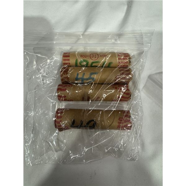 1945, 1946, 1949, 1954 roll pennies