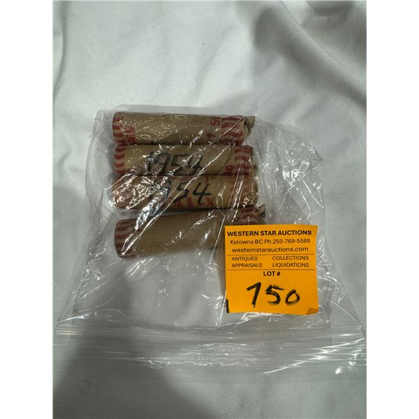 1954, 1954, 1965, 1965 roll Canadian pennies