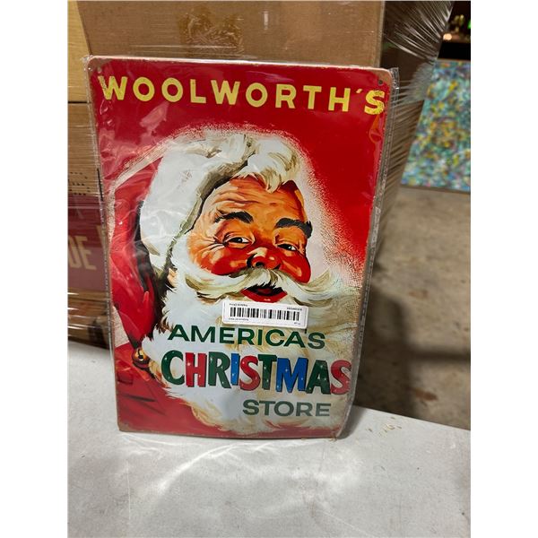 Woolworths America's Christmas store tin sign