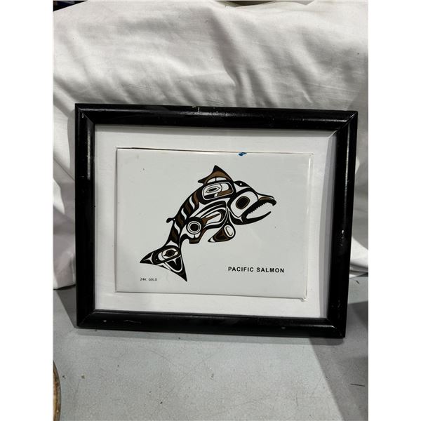 Pacific salmon tile art 24K gold