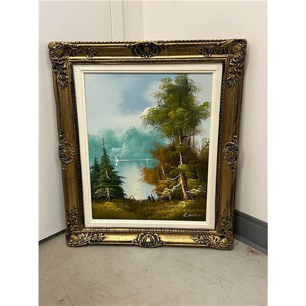 Nice Original Framed Forest / Lake Theme signed "S. Neal" - Approx: 26.5x22.5"
