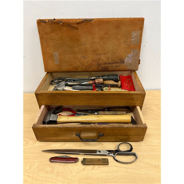 Fabulous Wood Tool Box & Contents as pictured - see all photos - Approx: 16x8" & 6.25" tall