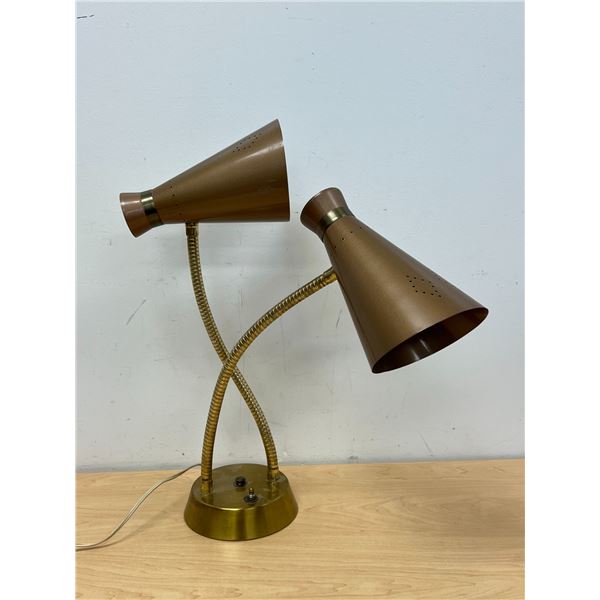 Vintage Metal Dual Cone Shade Gooseneck Lamp - Works - Approx: 21"T