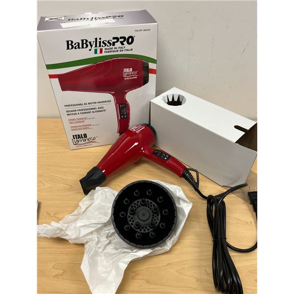 Italian Babyliss Pro Hair Dryer & accessories as pictured