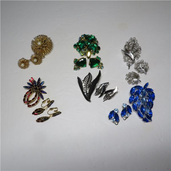 Brooch & Matching Clip on Earrings lot of 6.  These are all well made and beautiful!