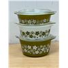 Image 3 : 3 Pyrex Crazy Daisy Round Casseroles & Lids - Largest 1 Qt - nice overall
