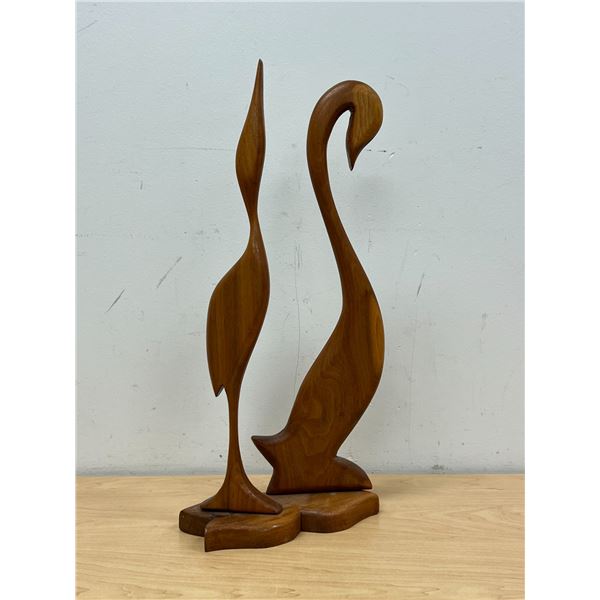 Mid Century Wood Carved Bird Sculpture - Approx: 18.5"T 8"W
