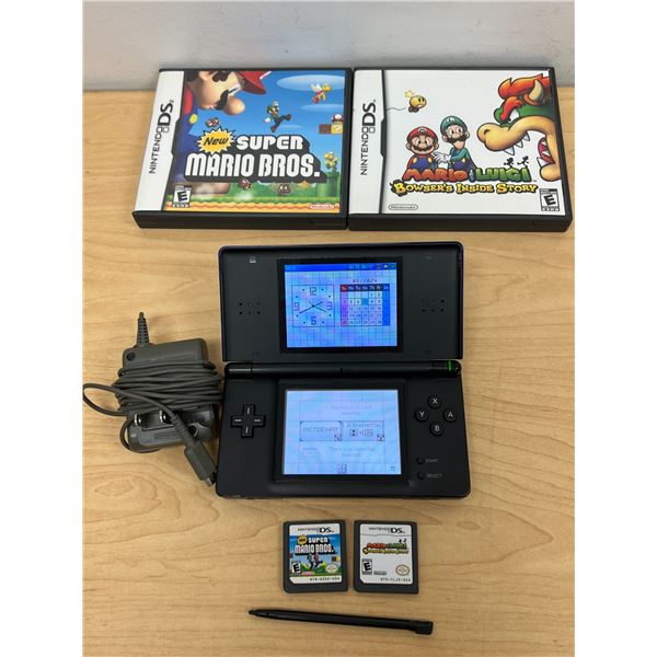 Nintendo DS Console & 2 Mario Games as pictured - powers up, not tested - see all photos