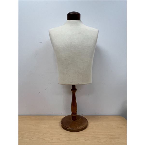 Vintage Wooden Base Mannequin Bust Display Piece - 34.5"T 16"W