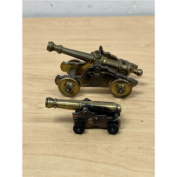 2 Brass / Metal Mini Canon Décor Pieces - largest approx: 4.25"W