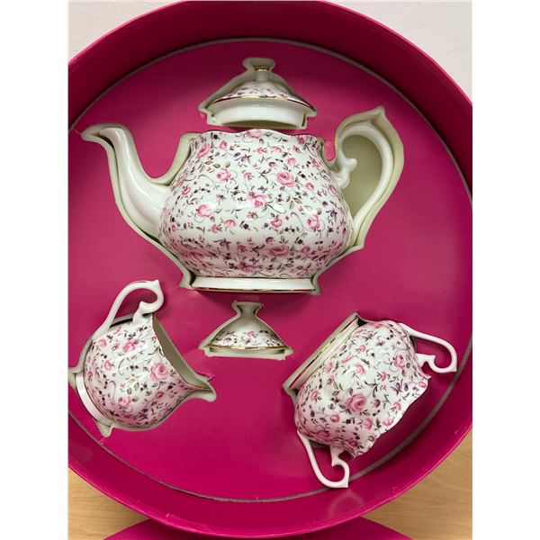 Royal Albert "Rose Confetti" Teapot With Cream / Sugar - 5 pcs - Looks new in box