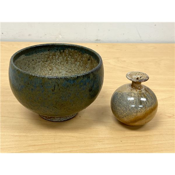 Studio Art Pottery Bowl & Bud Vase - Bowl 6"W 4"T - see all photos