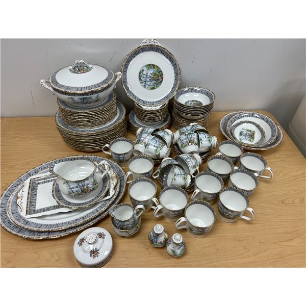 100 pcs Royal Albert England Bone China "Silver Birch" Dishes - excellent overall condition