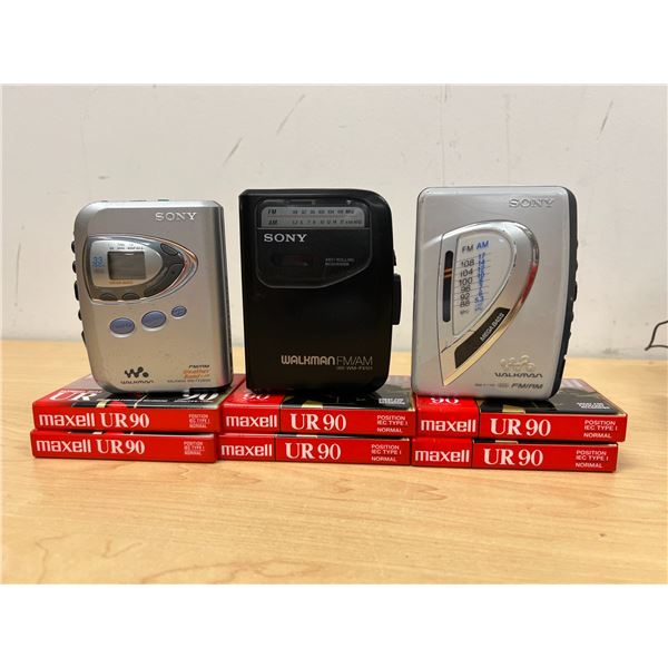 3 Sony Walkman Portable Audio Players & Blank Cassettes - see photos, not tested