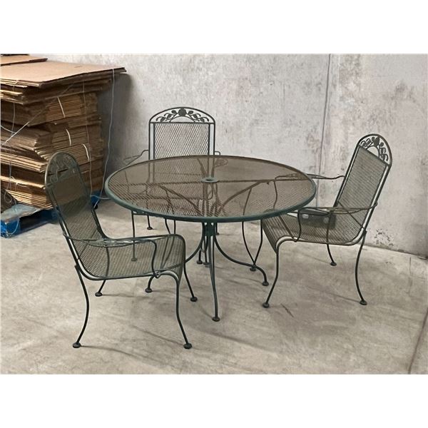 Vintage Wrought Iron Dining Table & 3 Chairs - Table 48" wide and 28"T see all photos