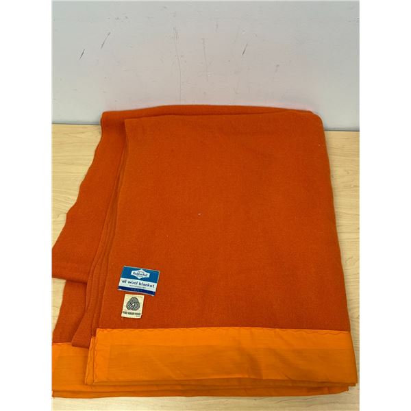 Huge Orange Eaton's Haddon Hall Wool Blanket - nice overall - Approx: 96x82"