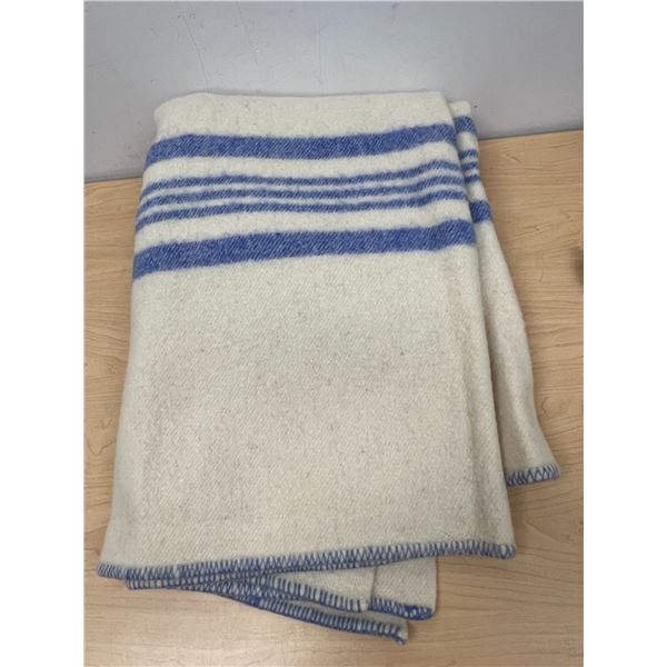 Wool Blanket with Blue Stripes - nice overall - approx: 72x54"