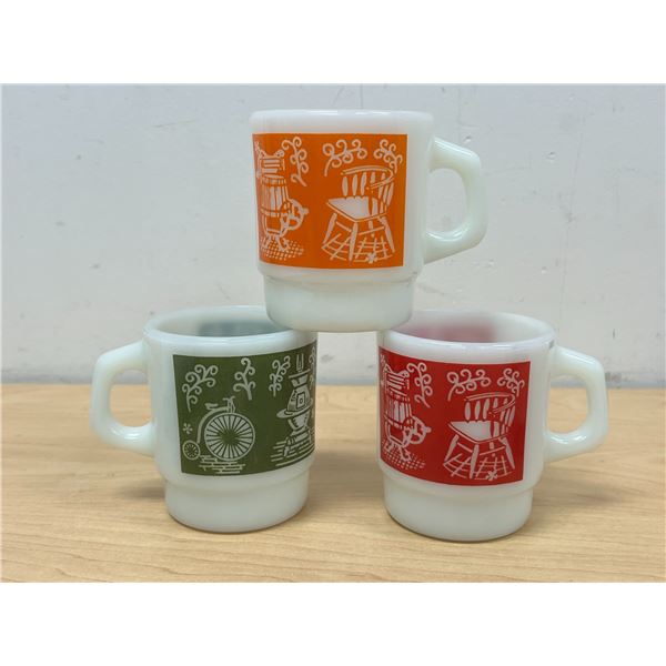 3 Vintage Fire King Stackable Coffee Mugs