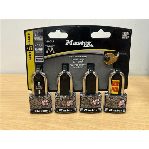 New 4 Pack of Master Locks - Same Key for all locks - 4 locks, 2 keys - see photos