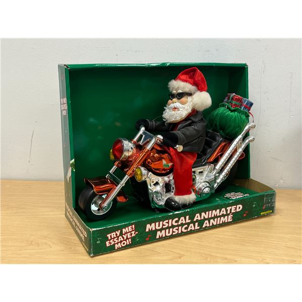 "Born to be Wild" Musical / Animated Santa Clause On Motorcycle - Works - 14"W 10"T