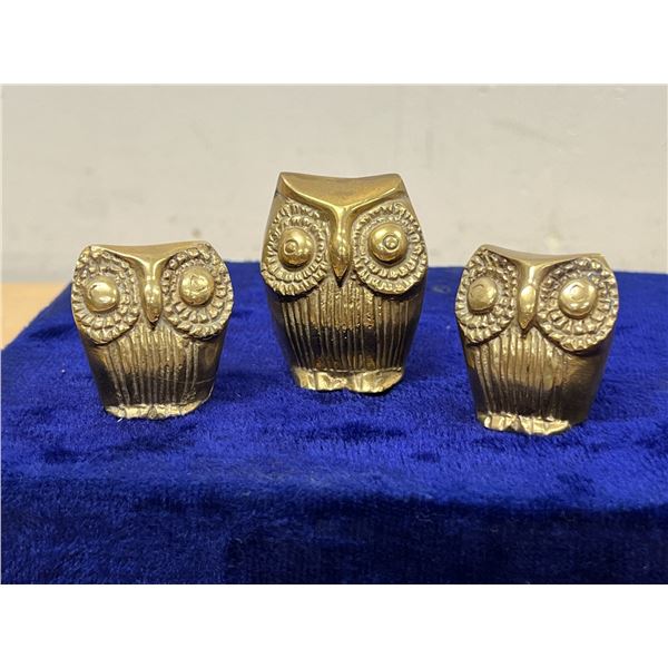 3 Brass Owl Décor Pieces - smaller as the tallest is about 2"