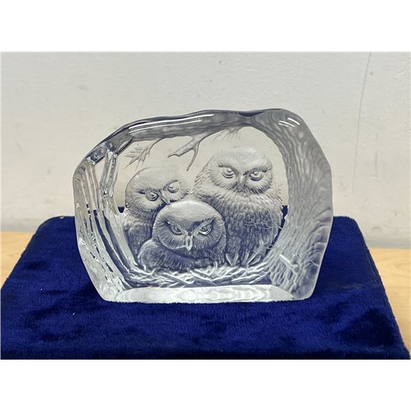 Signed A. Capredoni Art Glass Owl Paperweight - 4.75"W 3.5"T
