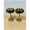 Image 1 : 2 Brass Lotus Flower Candle Holders 7.5"T 5"W