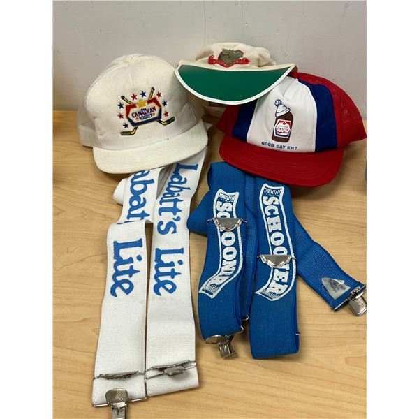 Vintage Molson Canadian / Labatt's Lite & Similar Beer Gear - Suspenders & Hats, see photos