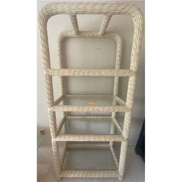 Large Off-White Rattan Four Shelved Wall Stand  Vintage Wicker Shelf  36"w x20"d x78tall"