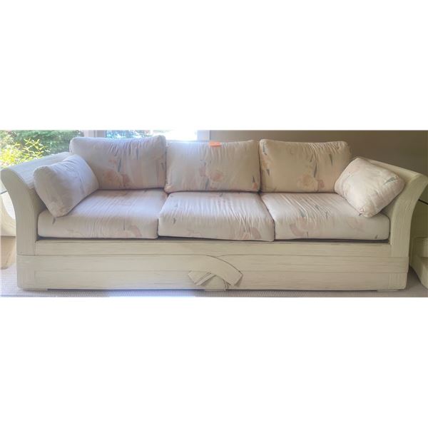 Vintage Creme ColoredWicker Rattan Three Cushion Couch  95"x36"x31"tall
