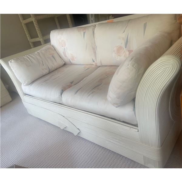 Two Cushion Wicker Rattan Creme Colored Love Seat  68"x37"x31"tall