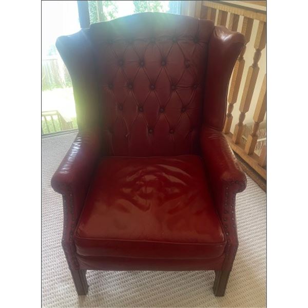 Red Leather Wing Back Chair  29"x33"x28"