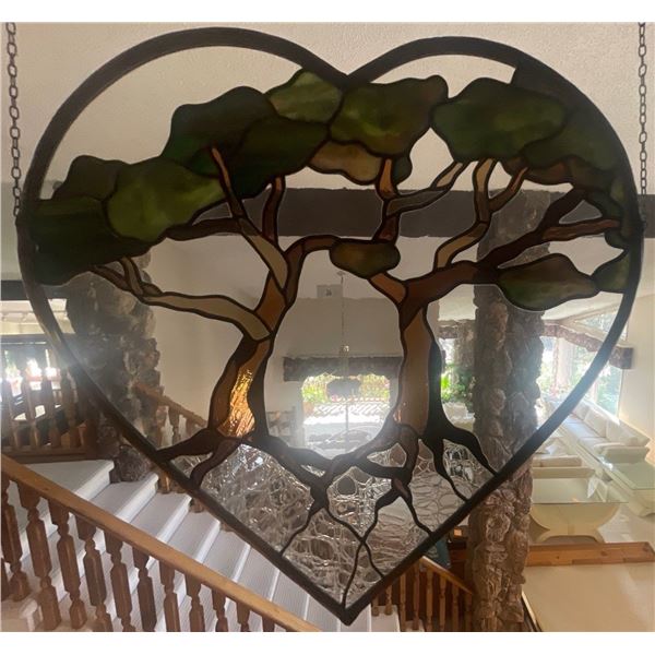 Heart Shaped Stained Glass Hanging Ornament 22"x21"