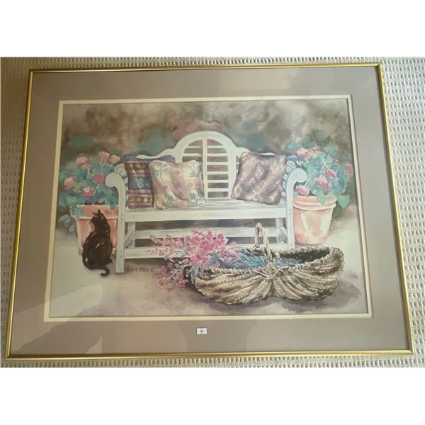 Picture Of A Park Bench & Floral Basket  37"x28"tall
