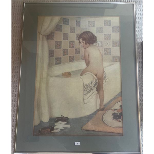 Child in Bathtub w/ a church/steepal Print