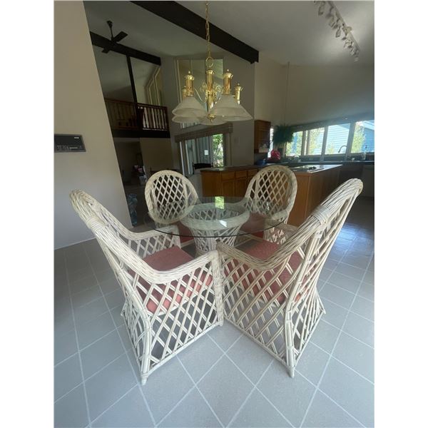 One of a Kind Rattan Wicker Table & Four Chairs w/glass table top 48" Diameter  29"tall