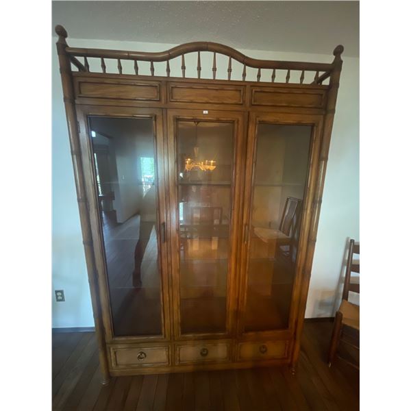 Three Glass Door Bamboo China Cabinet One of a Kind!  58"x16"x73"tall
