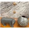 Image 1 : Grizzly Bear Statue (E9-3552), Pottery Vase and Decanter