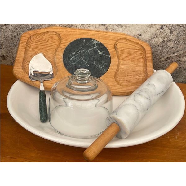 Serving Platters and Cover with Marble Rolling Pin