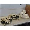 Image 1 : 2 Ceramic Cats Tallest is 15'' - 1 Has Been Repaired (See Photos) , 2 Macrame Hangers