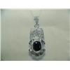 Image 1 : Sapphire and diamond pendant and chain, 14K white gold, sapphire: round, faceted, approx. .75 carats