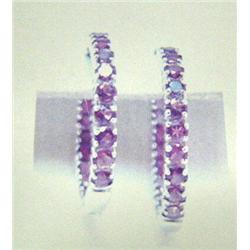 Amethyst hoop earrings, 14K white gold, round faceted, approx. 6.84 carats, transparent, vivid purpl