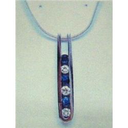 Sapphire and diamond pendant and chain, 14K white gold, sapphires, round, faceted, approx. .25 carat